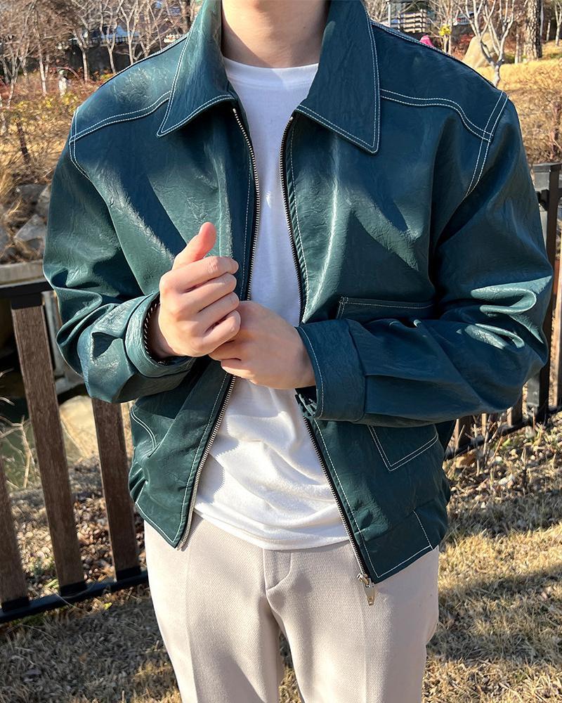글로시 오버핏 숏 블루종 남자봄자켓